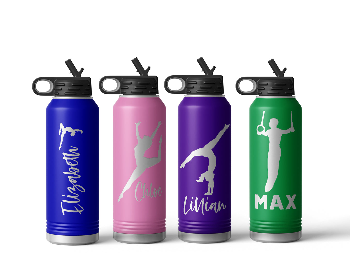 Engraved Gymnast Stainless Steel Water Bottle, Choose Your Customizations