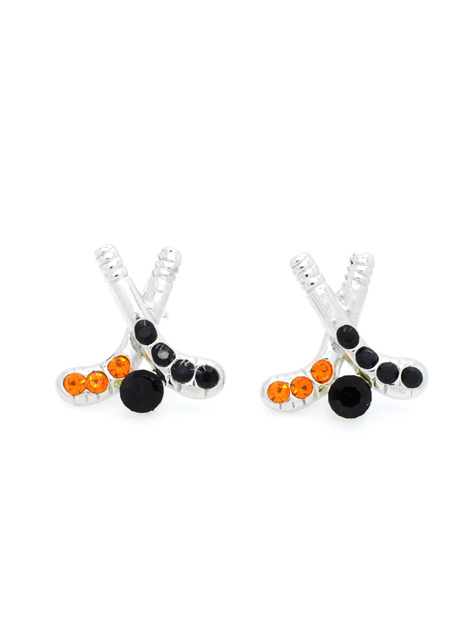 Hockey Earrings POST - Orange/Black