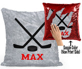 PERSONALIZED Hockey Sticks Sequin Mermaid Flip Pillow