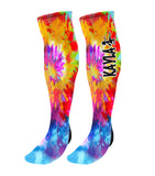 Personalized Baton Twirling Knee High Socks - Tie Dye Background