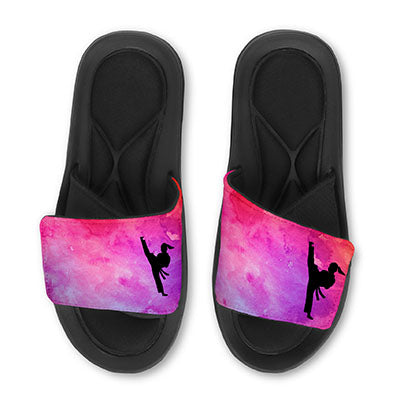 Karate Custom Slide Sandals With Watercolor Background
