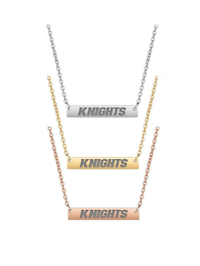 Engraved UCF KNIGHTS Bar Pendant Necklace - Stainless Steel, Rose Gold, Gold