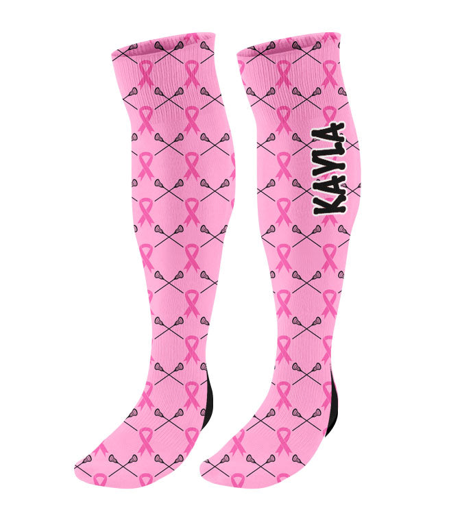 Personalized Lacrosse Breast Cancer Awareness Ribbon Knee High Socks