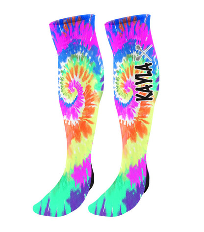 Personalized Lacrosse Knee High Socks - Tie Dye Background