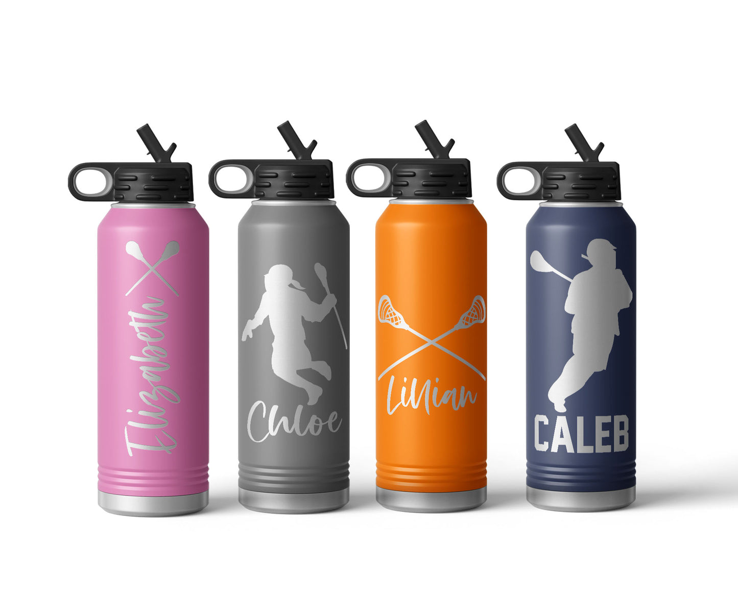 Engraved Lacrosse Stainless Steel Water Bottle, Choose Your Customizations