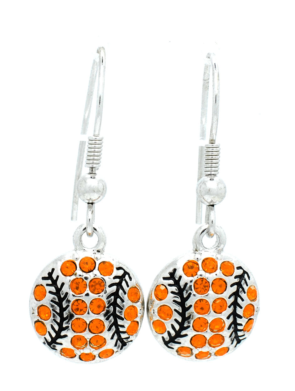 Baseball/Softball Crystal DANGLE Earrings - Large - Orange/Black