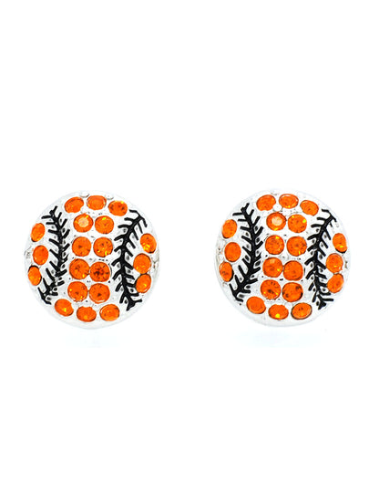 Baseball/Softball Crystal POST Earrings - Large - Orange/Black