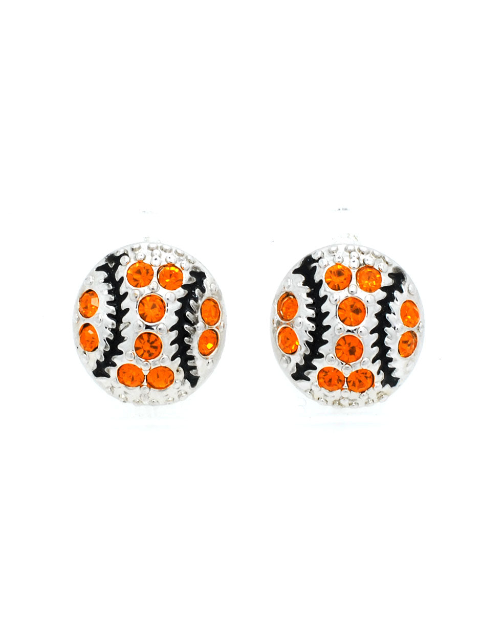 Baseball/Softball Crystal POST Earrings - MINI - Orange/Black
