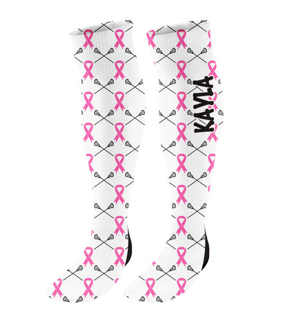 Personalized Lacrosse Breast Cancer Awareness Ribbon Knee High Socks