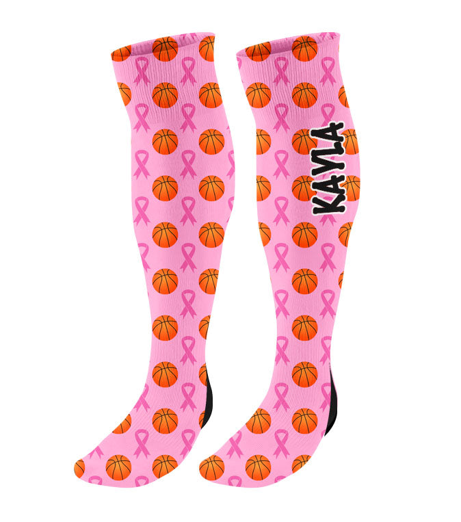 Personalized Basketball Breast Cancer Awareness Ribbon Knee High Socks