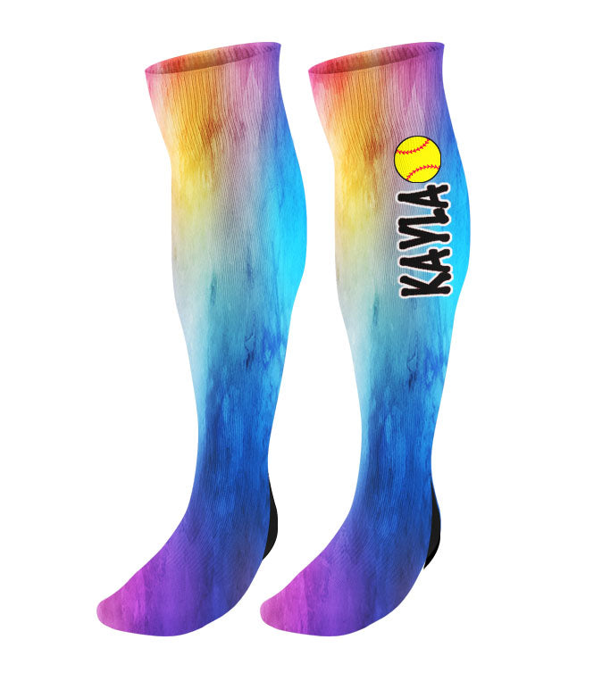 Personalized Softball Knee High Socks - Watercolor Background