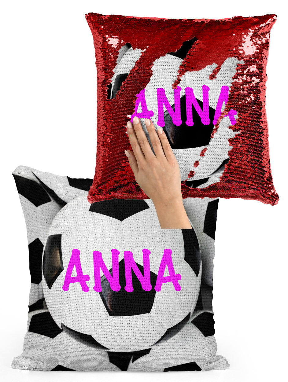 CUSTOM SEQUIN PILLOW - SOCCER BALLS WITH NAME