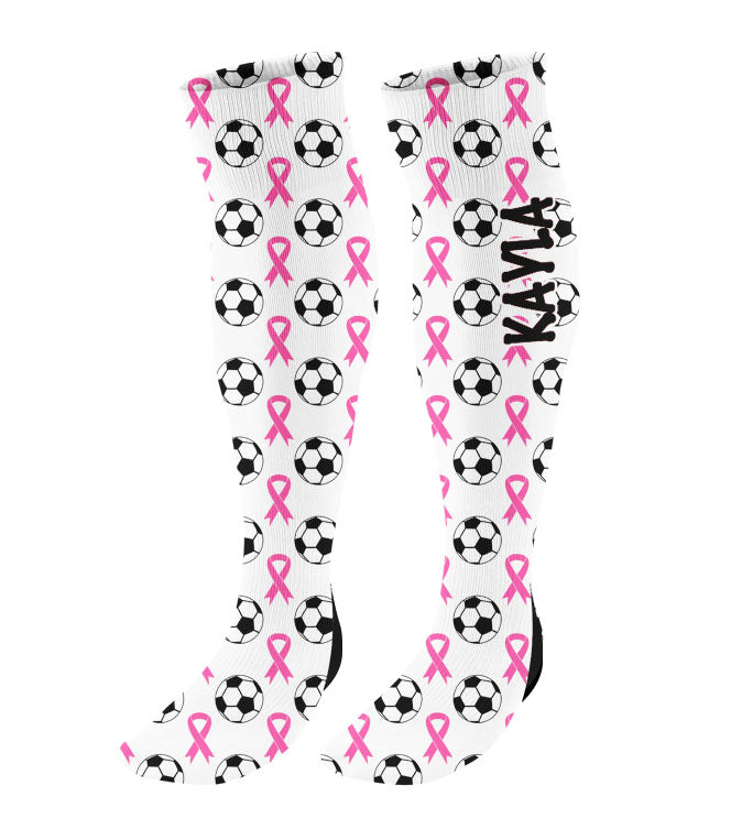 Personalized Soccer Breast Cancer Awareness Ribbon Knee High Socks