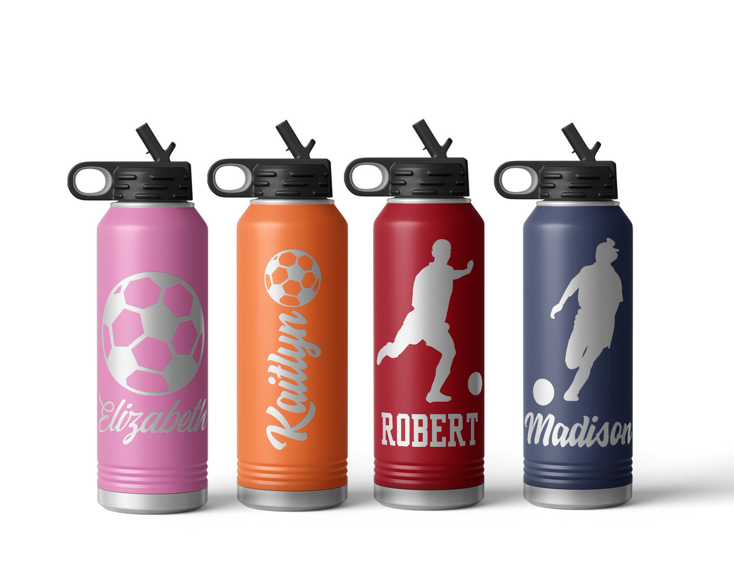 Engraved Soccer Stainless Steel Water Bottle, Choose Your Customizations