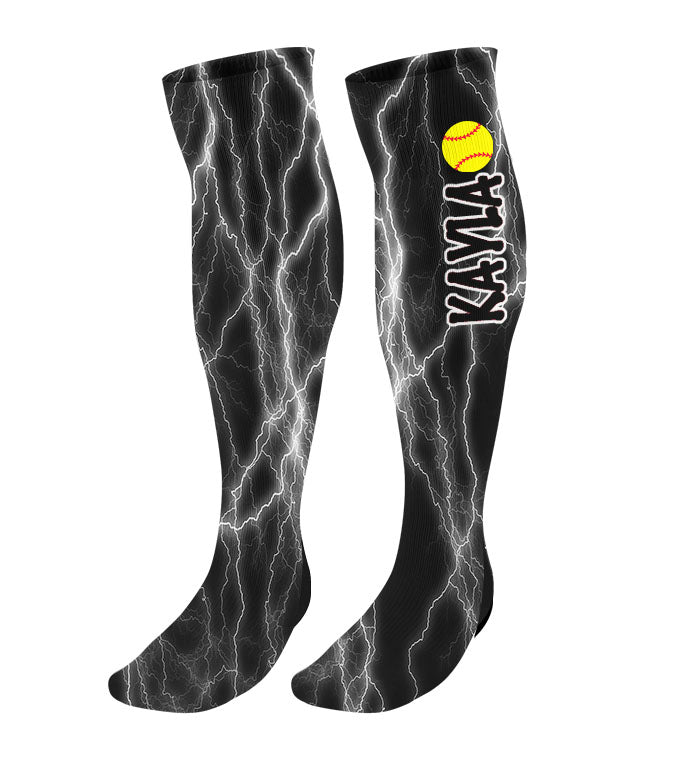 Personalized Lightning Softball Knee High Socks with Name