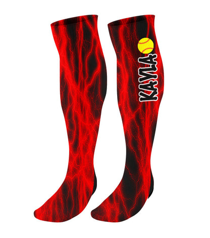 Personalized Lightning Softball Knee High Socks with Name