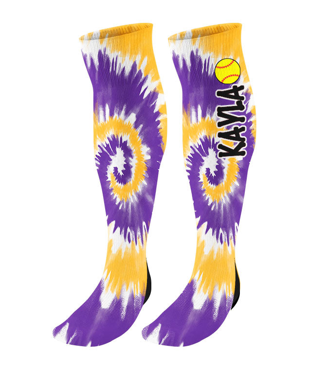 Personalized Tie Dye Softball Knee High Socks with Name