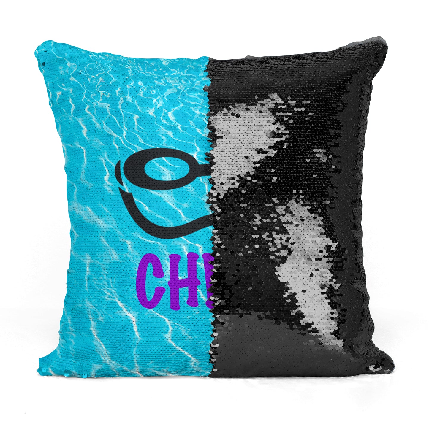 Custom Personalized SWIMMER GOGGLES Sequin Mermaid Flip Pillow