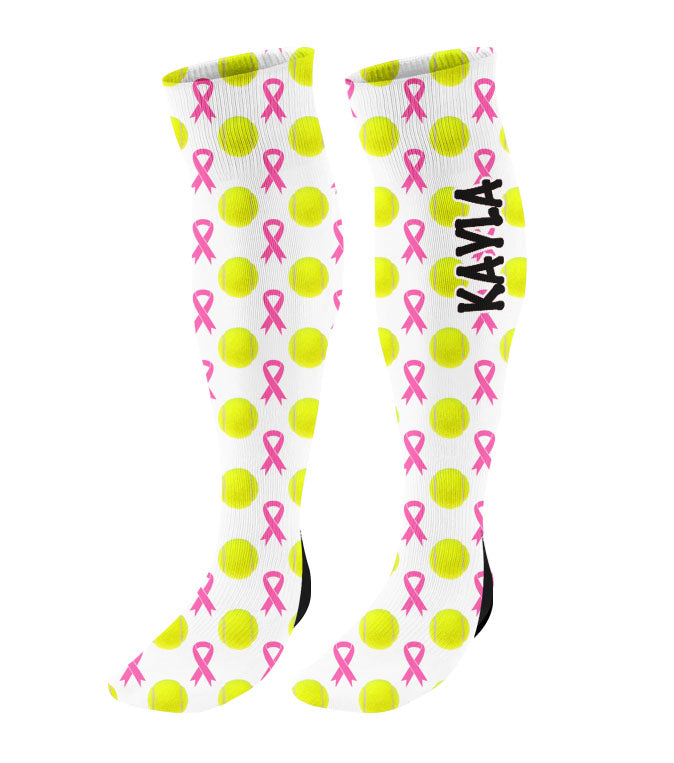 Personalized Tennis Breast Cancer Awareness Ribbon Knee High Socks