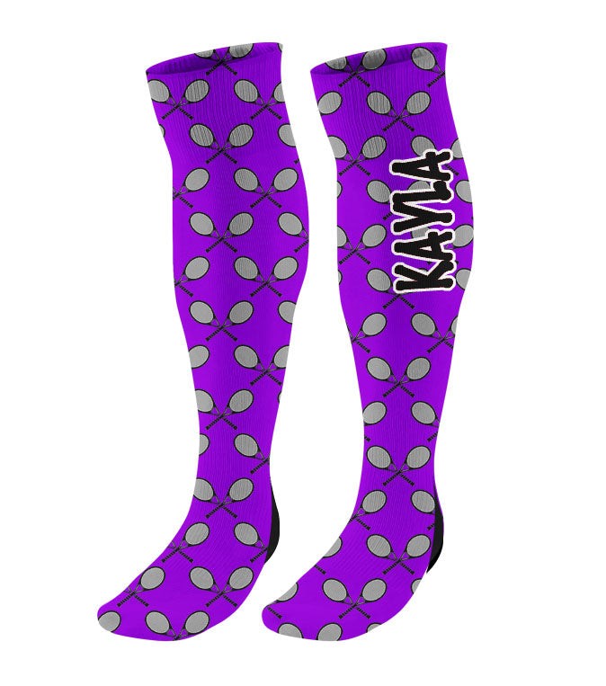 Personalized Tennis Knee High Socks with Mini Racquets
