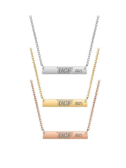 Engraved UCF GRAD Bar Pendant Necklace - Stainless Steel, Rose Gold, Gold
