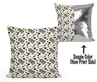 UCF Sequin Flip Pillow - University of Central Florida - Mini Hearts Design