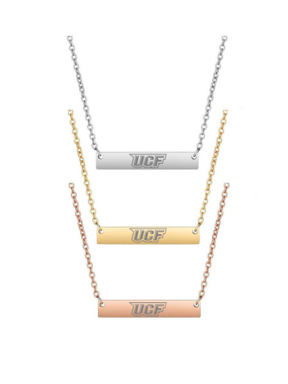 Engraved UCF Bar Pendant Necklace - Stainless Steel, Rose Gold, Gold
