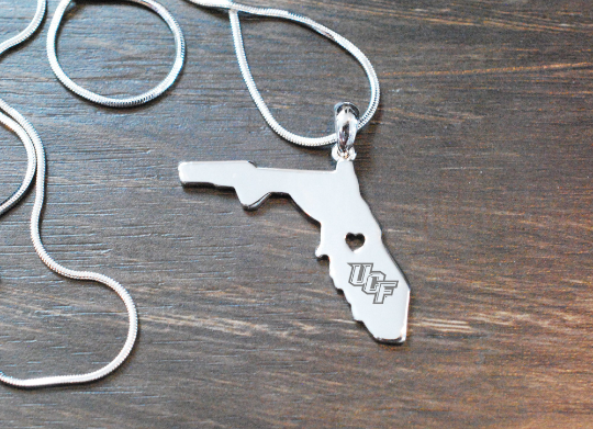 Engraved UCF Logo Necklace on the State of Florida Pendant
