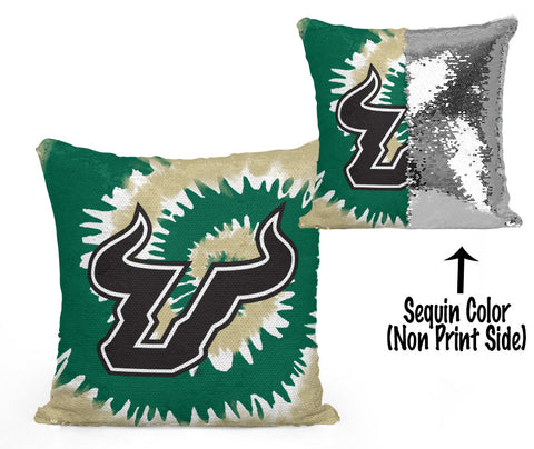 USF Sequin Flip Pillow - University of South Florida - USF Bulls Tie Dye Design