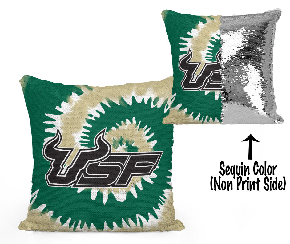 USF Sequin Flip Pillow - University of South Florida - USF Tie Dye Design