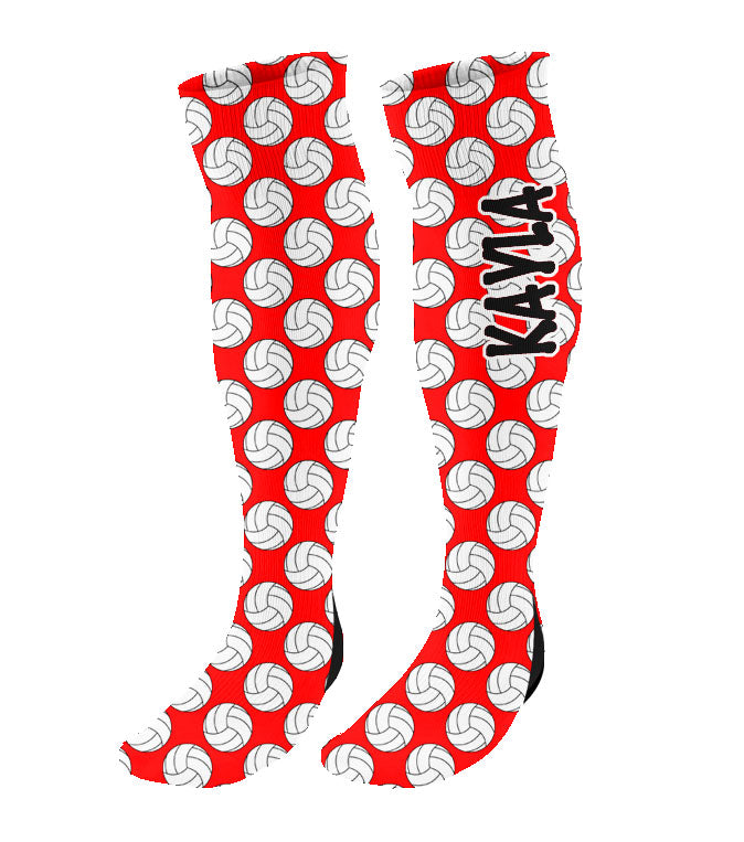 Personalized Volleyball Knee High Socks with Mini Volleyballs