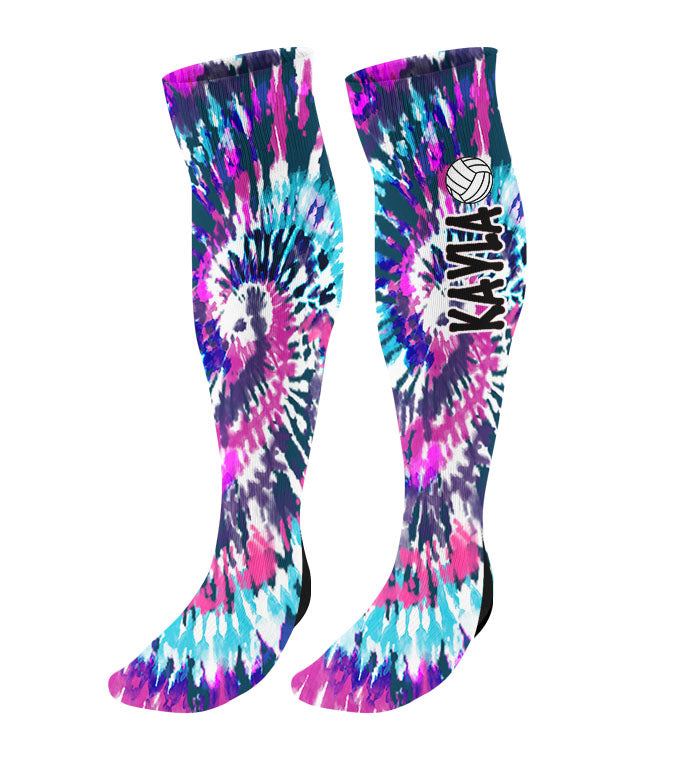 Personalized Volleyball Knee High Socks - Tie Dye Background