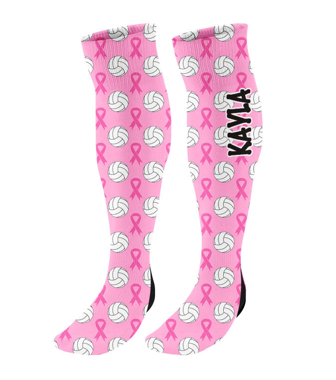 Personalized Volleyball Breast Cancer Awareness Ribbon Knee High Socks