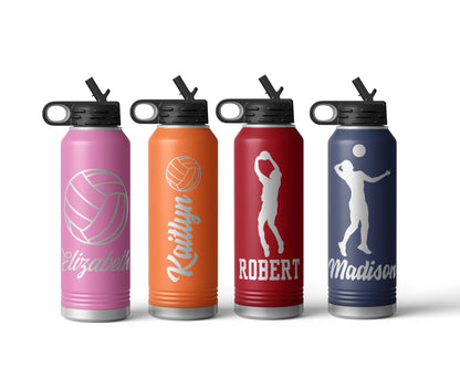 Engraved Volleyball Stainless Steel Water Bottle, Choose Your Customizations