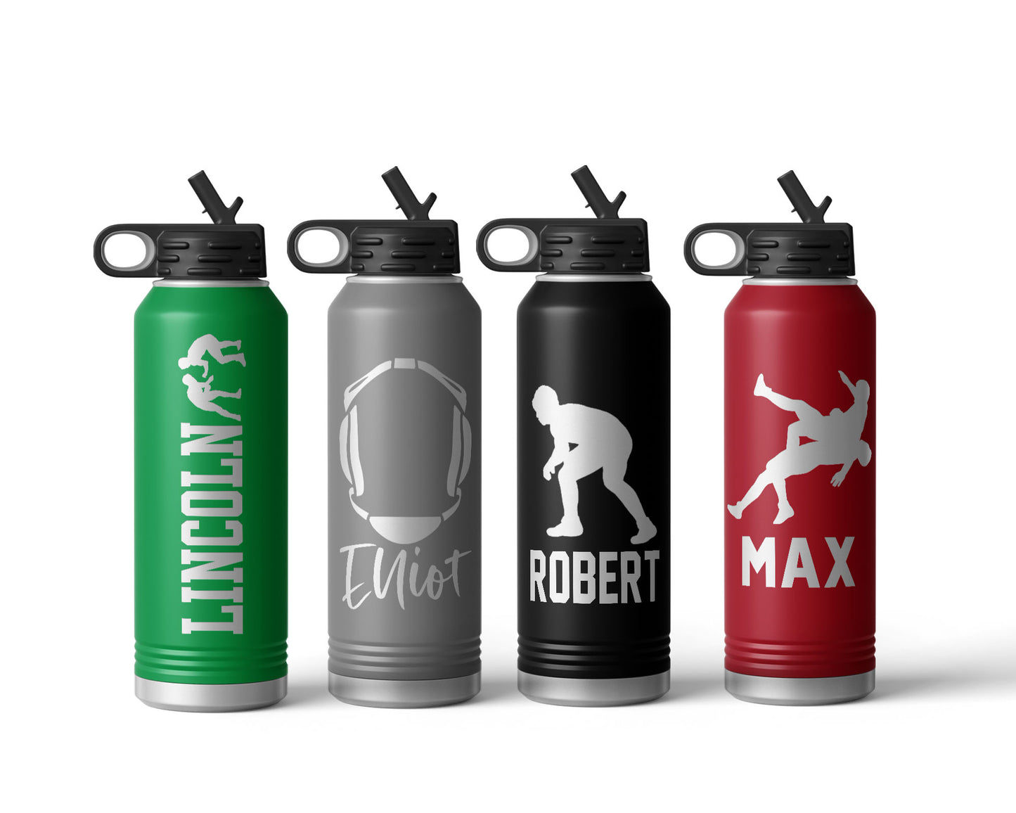 Engraved Wrestling Stainless Steel Water Bottle, Choose Your Customizations